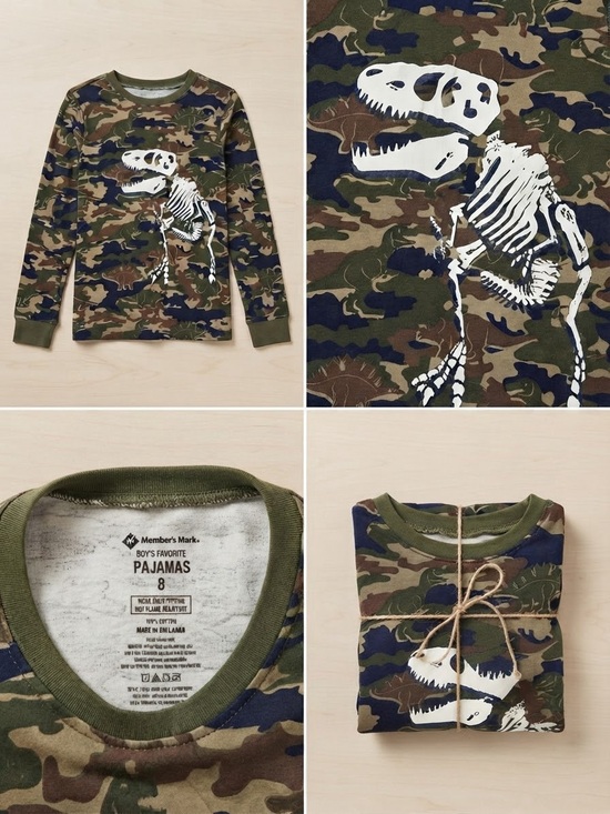 Other - Boys' Camo Dino Skeleton Long-Sleeve Top - Olive Green